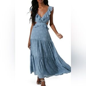 ASTR the Label Ruffled Cutout Maxi Dress Blue